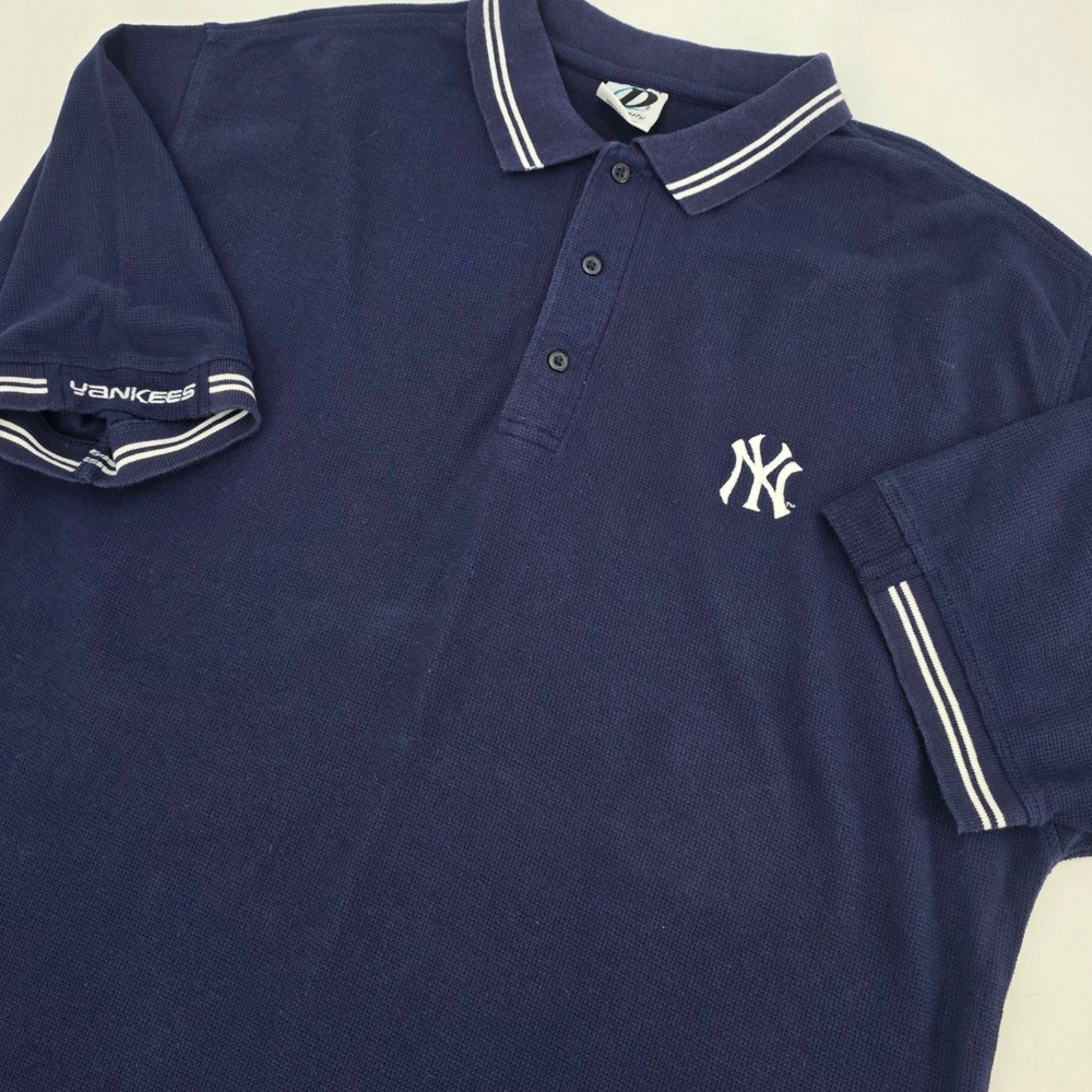 VINTAGE 90s NEW YORK YANKEES POLO MENS XL BLUE DYNASTY MLB EMBROIDED BASEBALL SS